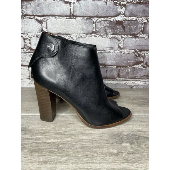 Coach Labelle Black Leather Open Toe Booties Heels Shoes Women’s Sz 7B US/37EU - Picture 3 of 16